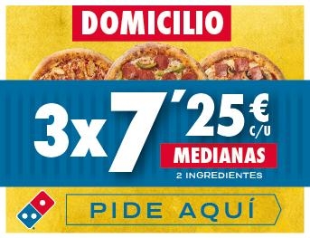 3 pizzas medianas 7,25€ c/u