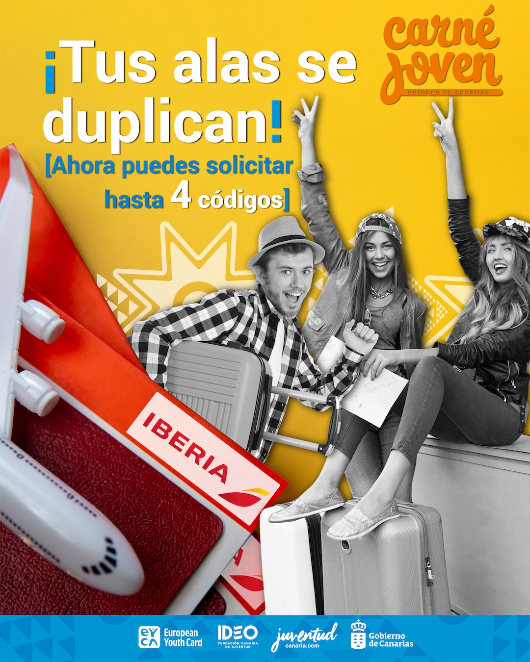 El Carné Joven Europeo de Canarias ofrece más códigos promocionales para comprar pasajes con Iberia